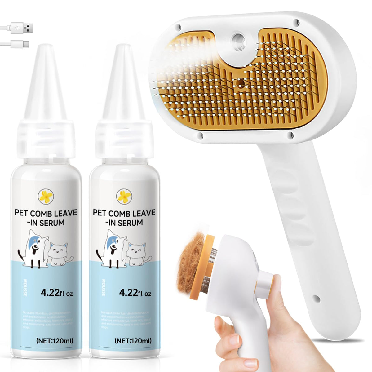VVWVVW brosse-vapeur en action sur un chien pour démêler et lisser le pelage