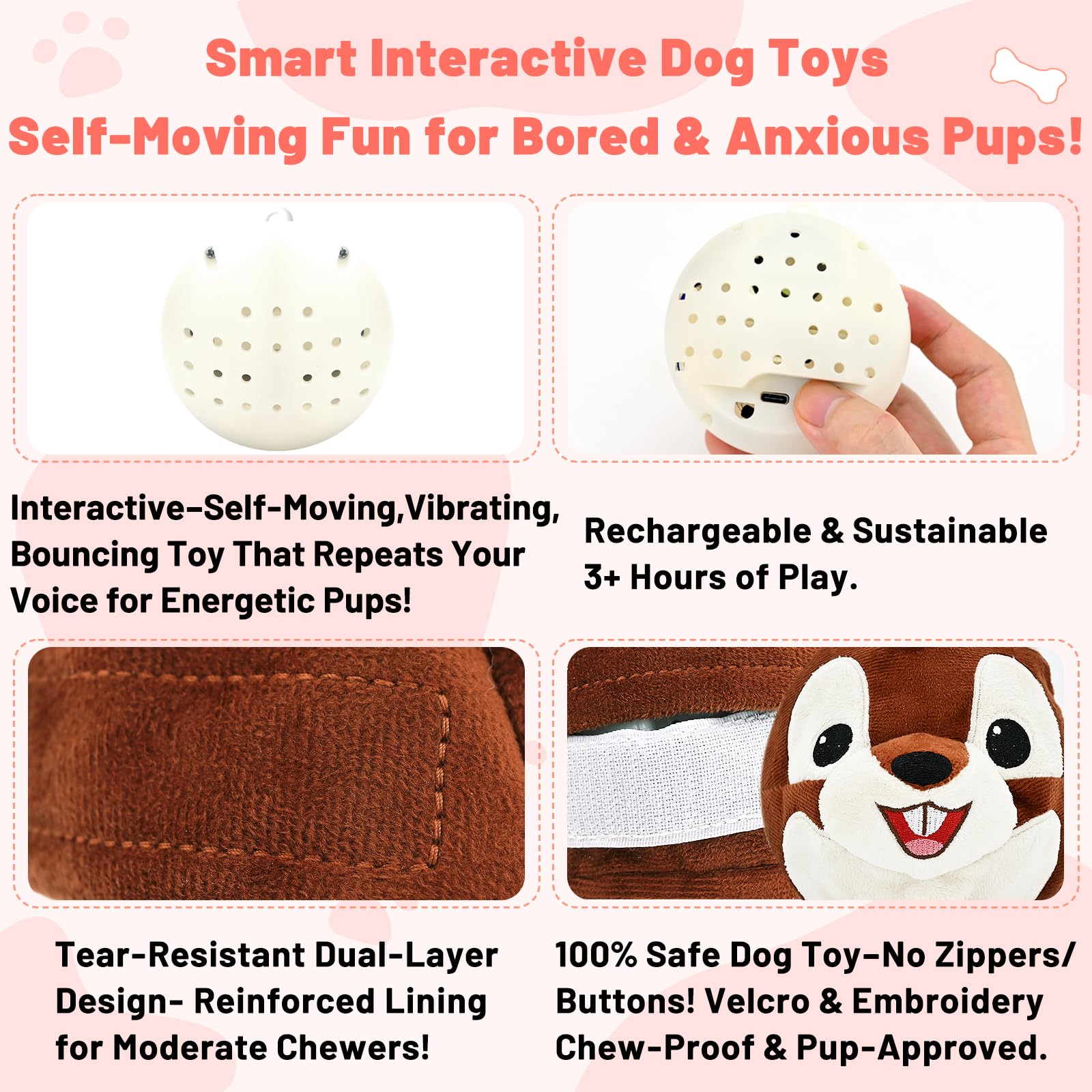 Jouet VYsTN interactif pour chien, mouvement et vibration, divertissement durable.