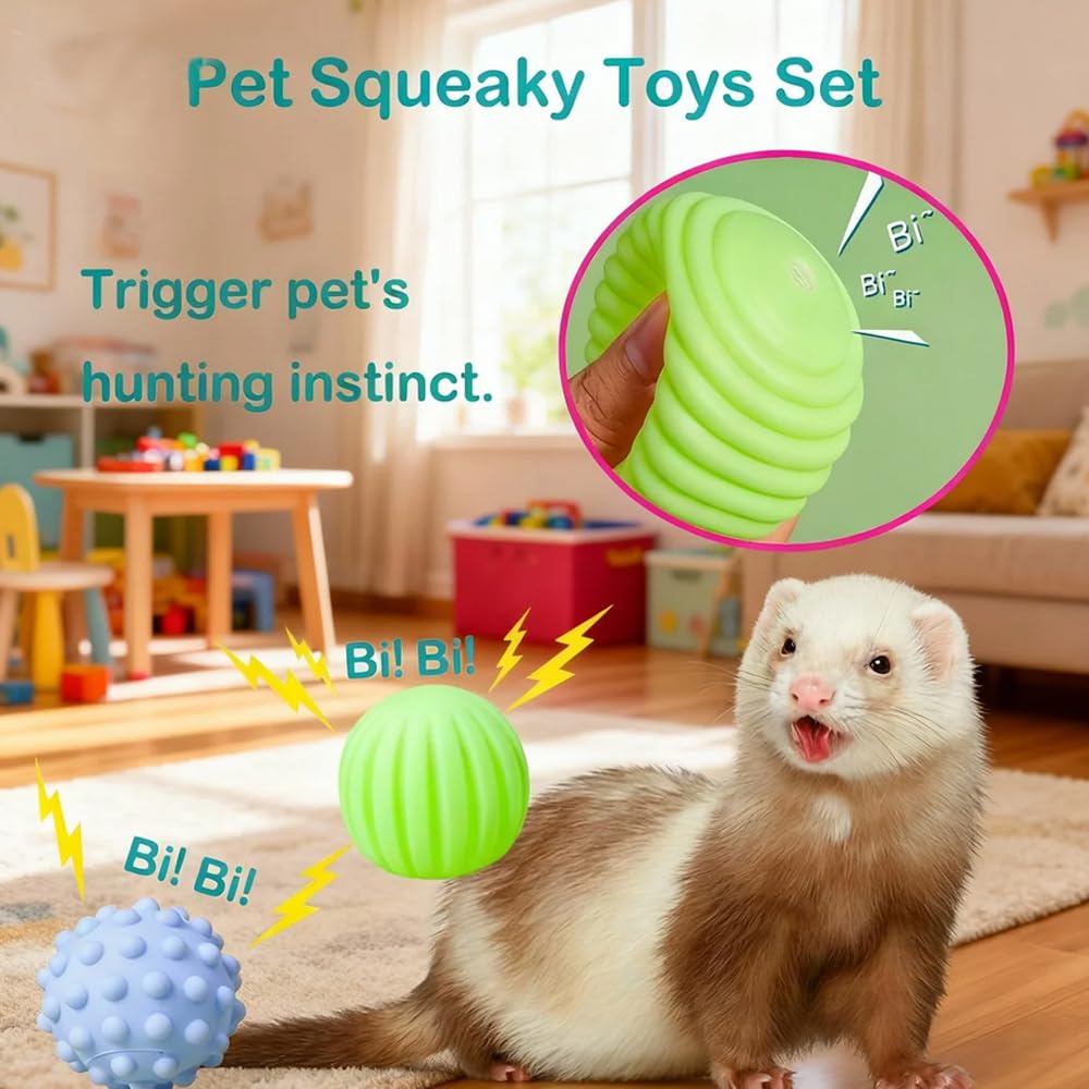 VZqola balles à ressort et sifflet pour furet – stimulation sensorielle