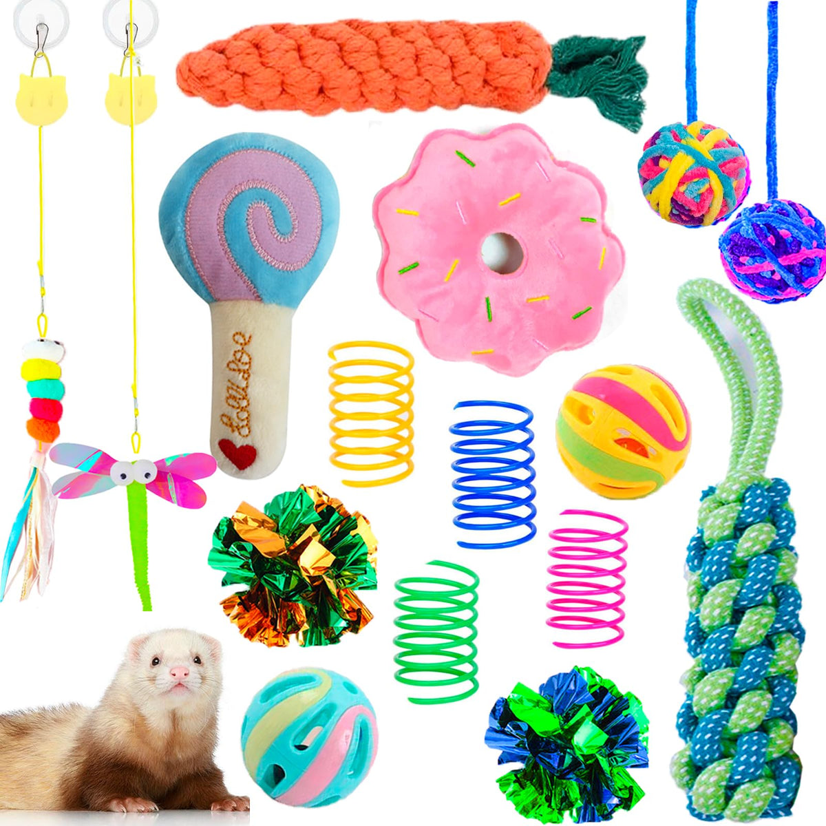 Ensemble VZqola 16 jouets furet, variété et stimulation assurées.