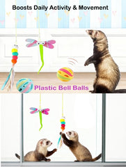 Jouets furet interactifs avec cloches pour stimulation sensorielle.