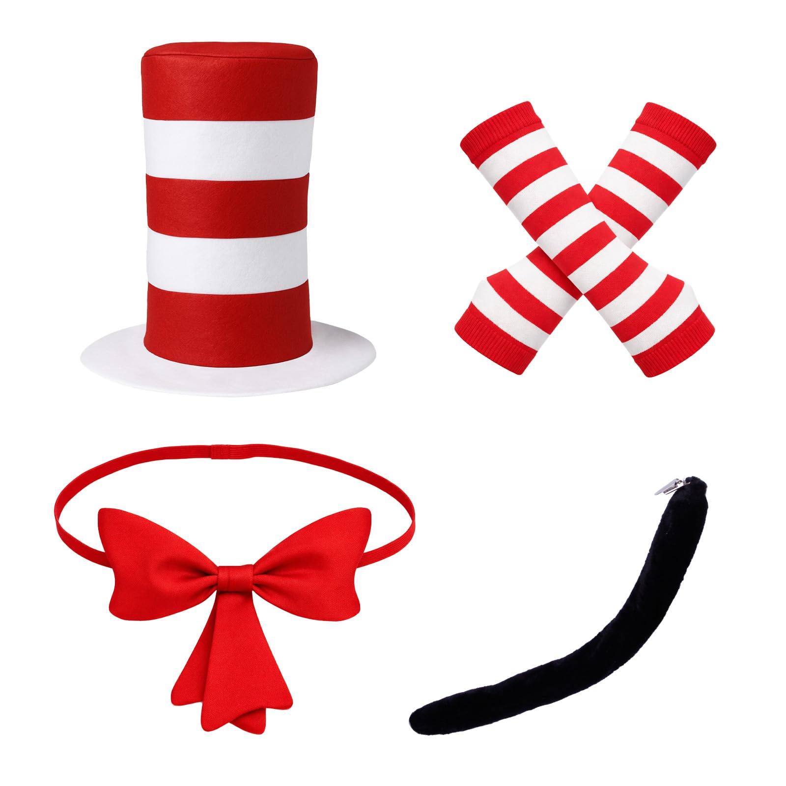 Vzuito costume de chat avec chapeau haut et accessoires, idéal pour Halloween et la Journée mondiale du livre.
