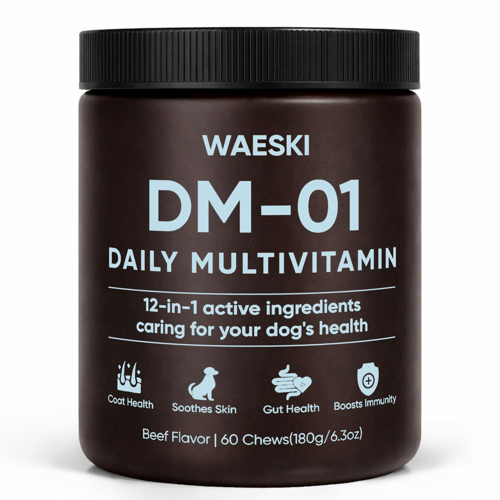 DM-01 WAESKI: bouteille-multivitamine-quotidienne pour un pelage brillant et énergie quotidienne.