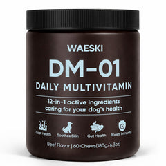 DM-01 WAESKI: bouteille-multivitamine-quotidienne pour un pelage brillant et énergie quotidienne.