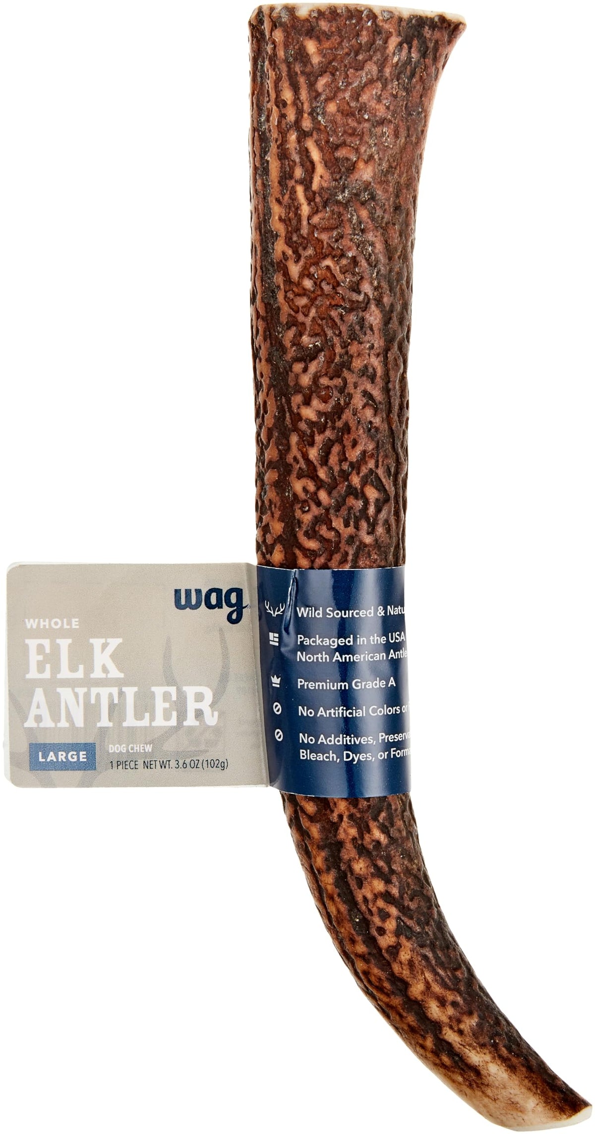 WAG corne de cerf naturelle, gros morceau pour mastication durable.