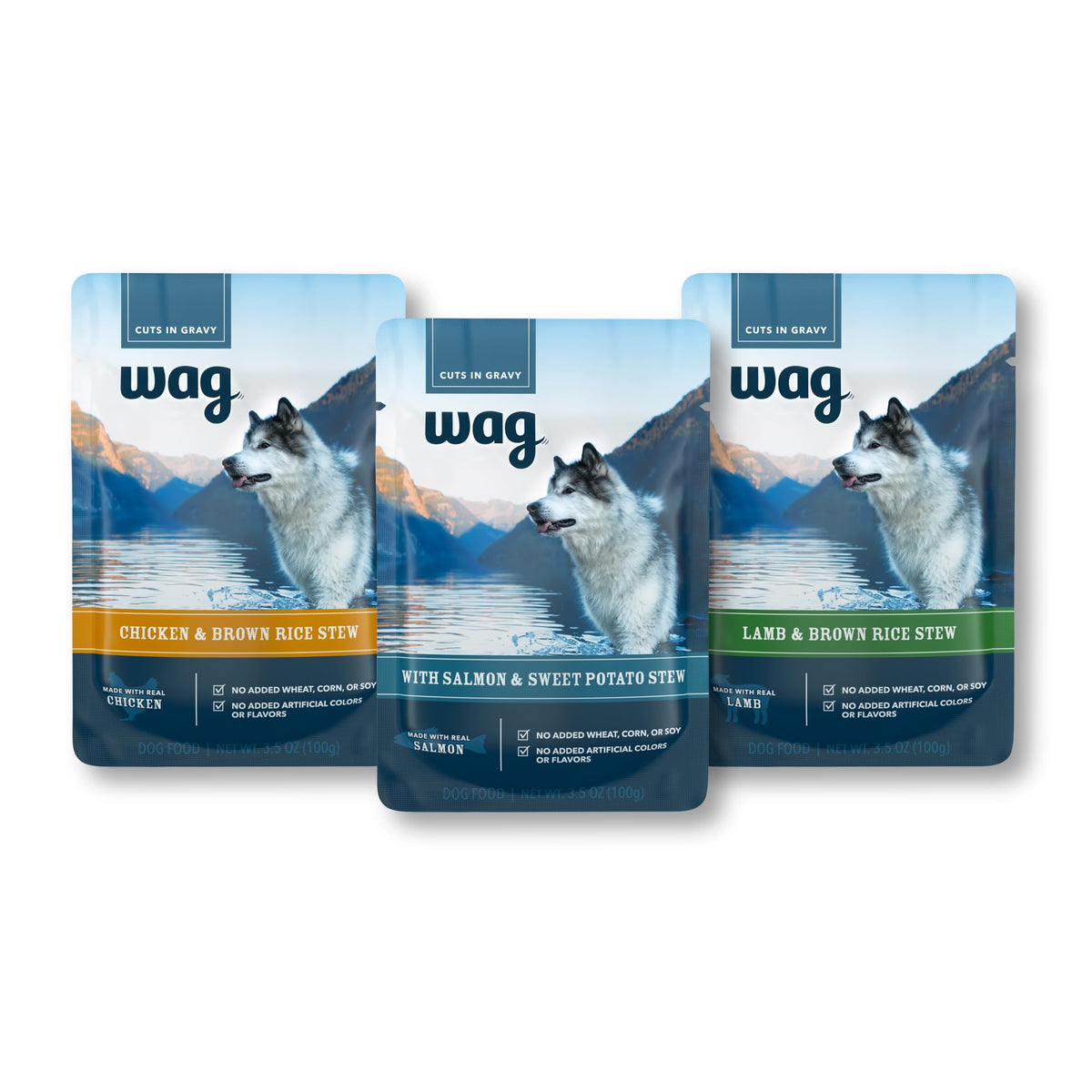wag ensemble-sachets-24, aperçu du pack pour varier les repas du chien.