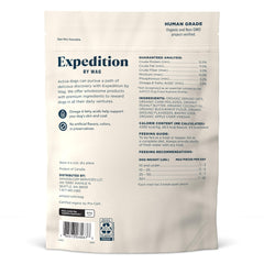 Ingrédients non-OGM visibles sur Wag Expedition biscuits biologiques.