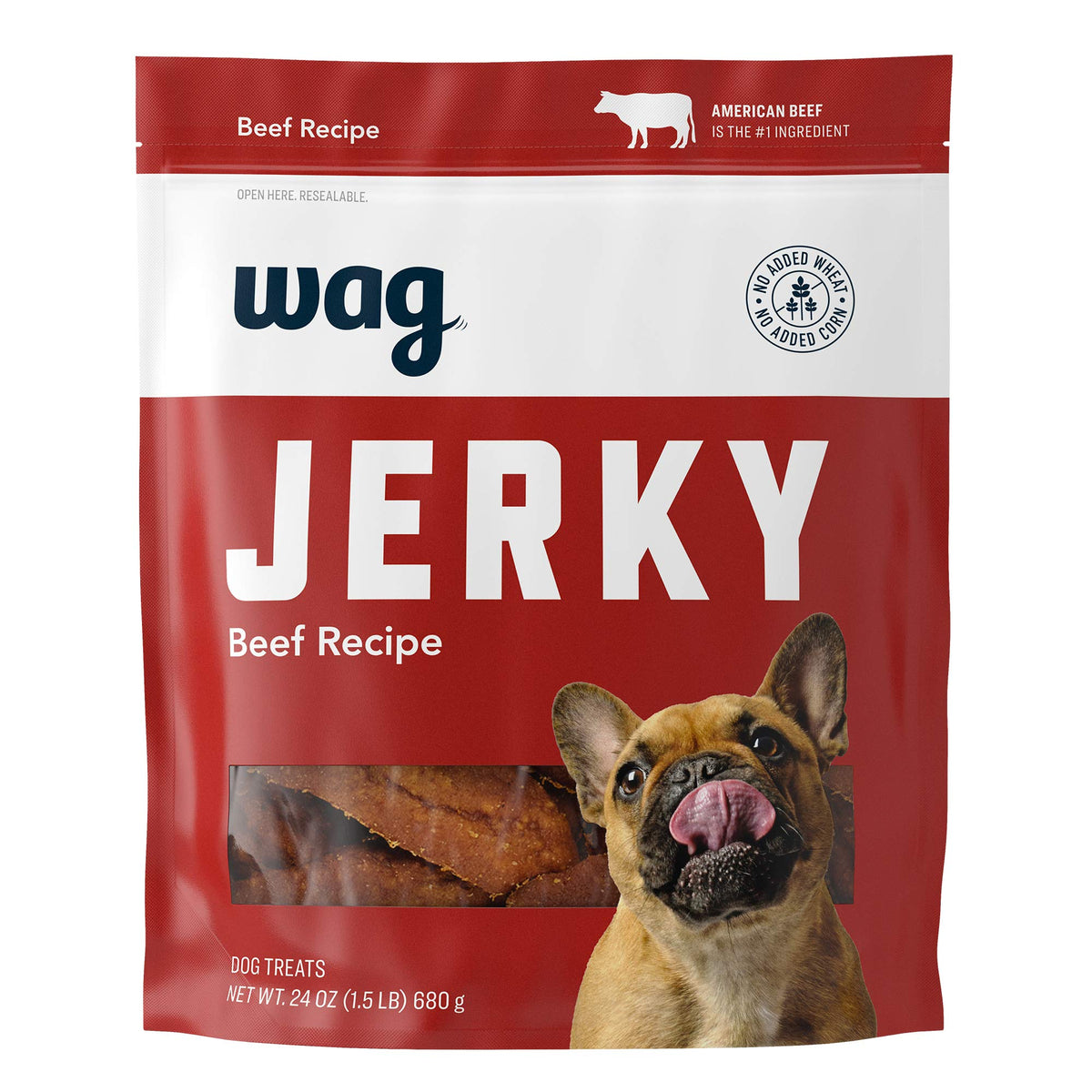 WAG friandises séchées au boeuf — emballage refermable préserve la fraîcheur et la saveur.