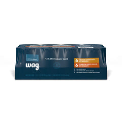 WAG nourriture humide chien, boîte 375 g, lot 12, repas pratique et rapide.
