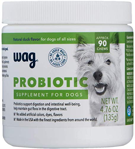 WAG friandises probiotiques pour chien dans le flacon, soutien potentiel à la digestion.