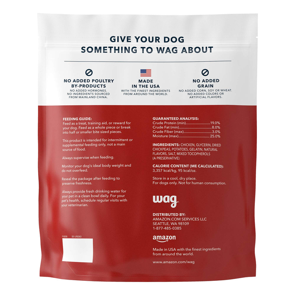 WAG texture tendre poulet : jerky facile à mâcher pour chien.