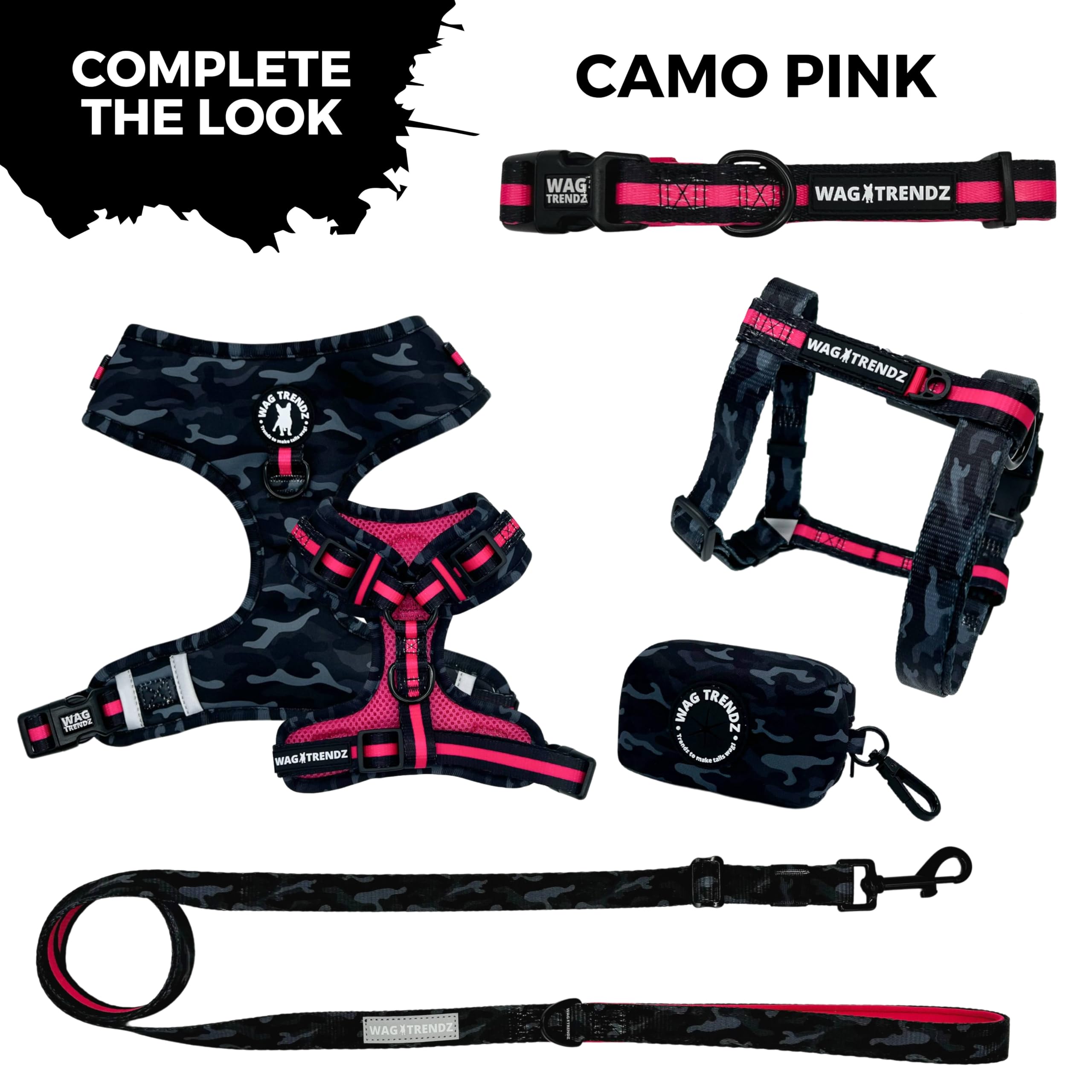 Design camo pink Wag Trendz collection coordonnée