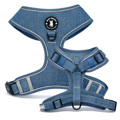 Harnais Wag Trendz denim extérieur pour chien taille large, durable et fiable.