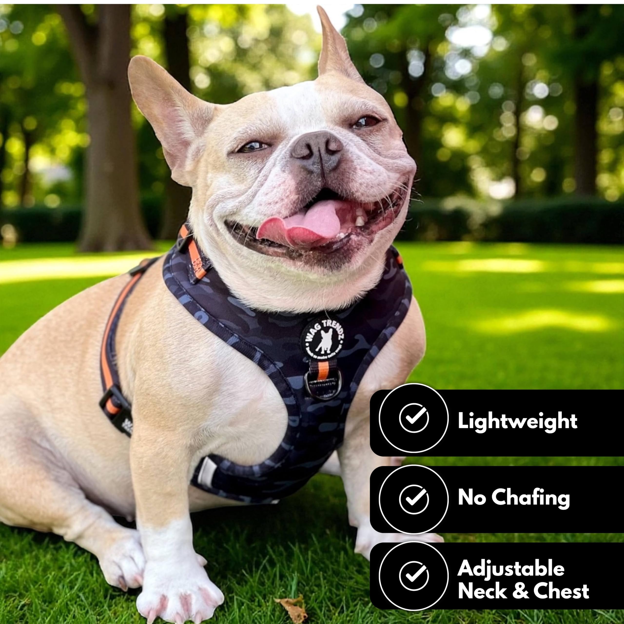 Harnais Wag Trendz extérieur néoprène hypoallergénique douceur et protection pour tous les chiens.