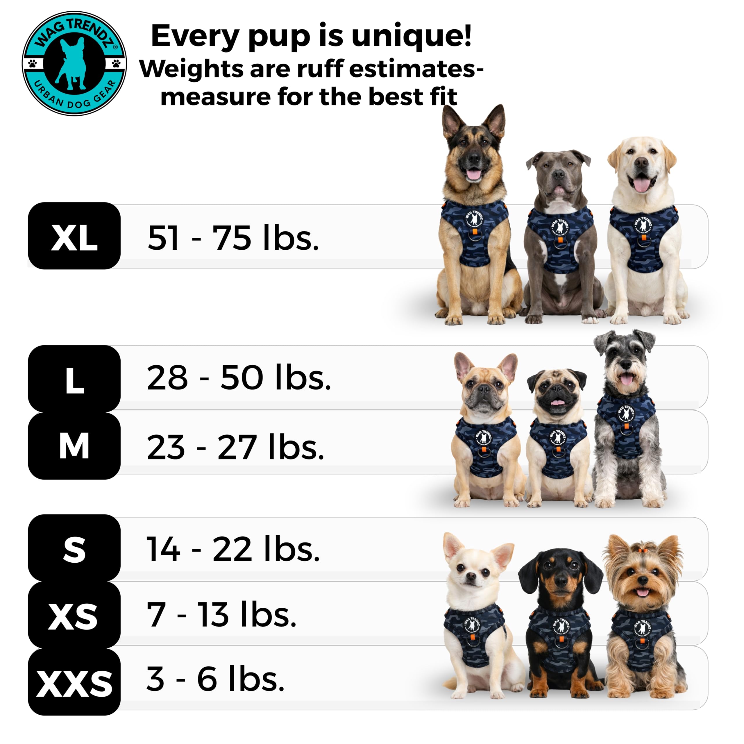 Tailles XS à XL Wag Trendz conçu pour petites et moyennes races.