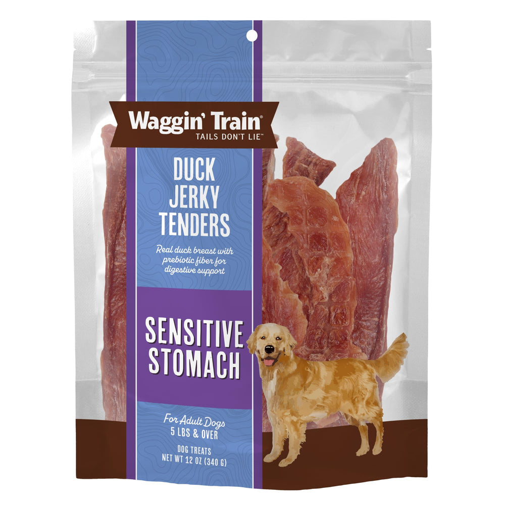 Waggin' Train Canard Jerky: ingrédient principal réel et récompense naturelle sans additifs.
