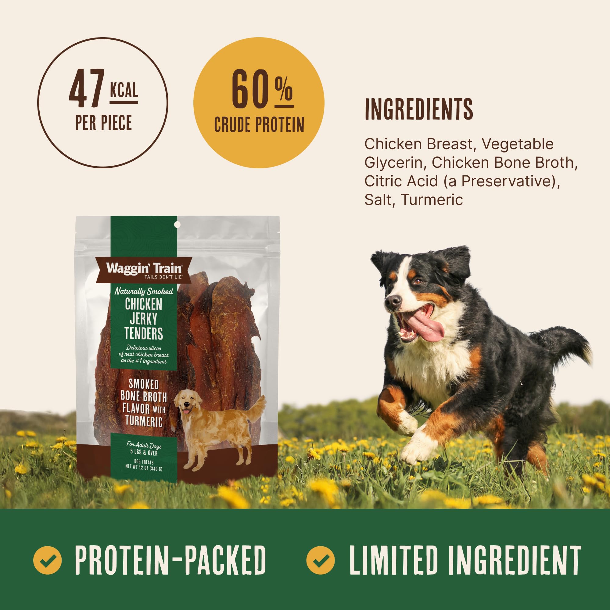 Waggin' Train Curcuma et poulet, parfum irrésistible pour chiens exigeants.