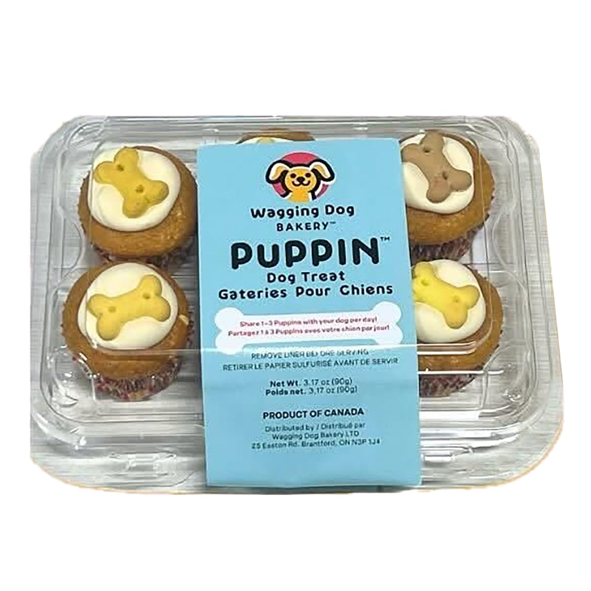 Friandise Puppin Mini Cupcake de Wagging Dog Bakery, boîte 6-pack pour récompenser chiens.