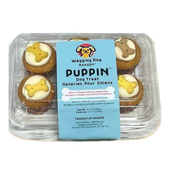 Friandise Puppin Mini Cupcake de Wagging Dog Bakery, boîte 6-pack pour récompenser chiens.