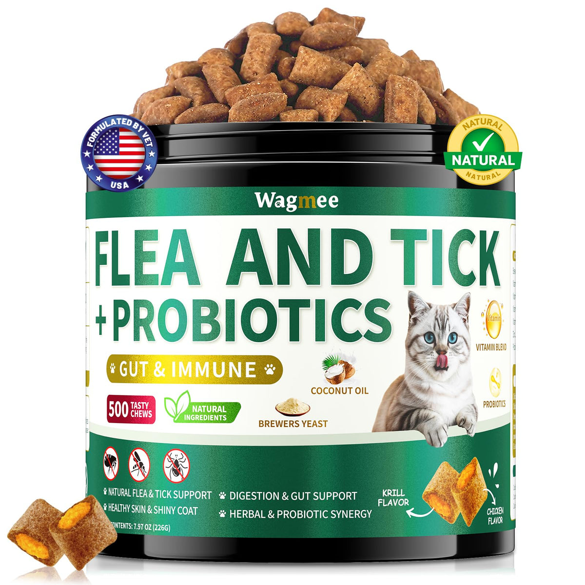 Wagmee bouchées-poulet-chat-croustillantes : friandise savoureuse pour chats au quotidien.