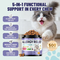 Wagmee Cat Allergy Relief Chews – goût poulet et krill, apprécié par les chats difficiles.