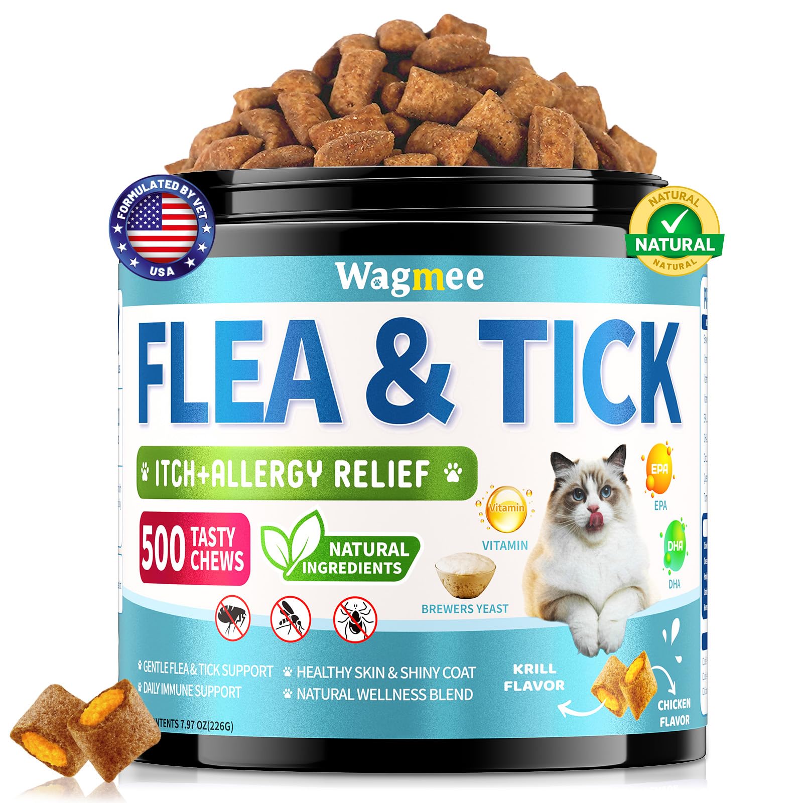 Wagmee chat: flacon-traitement pelage, soutien quotidien du pelage.