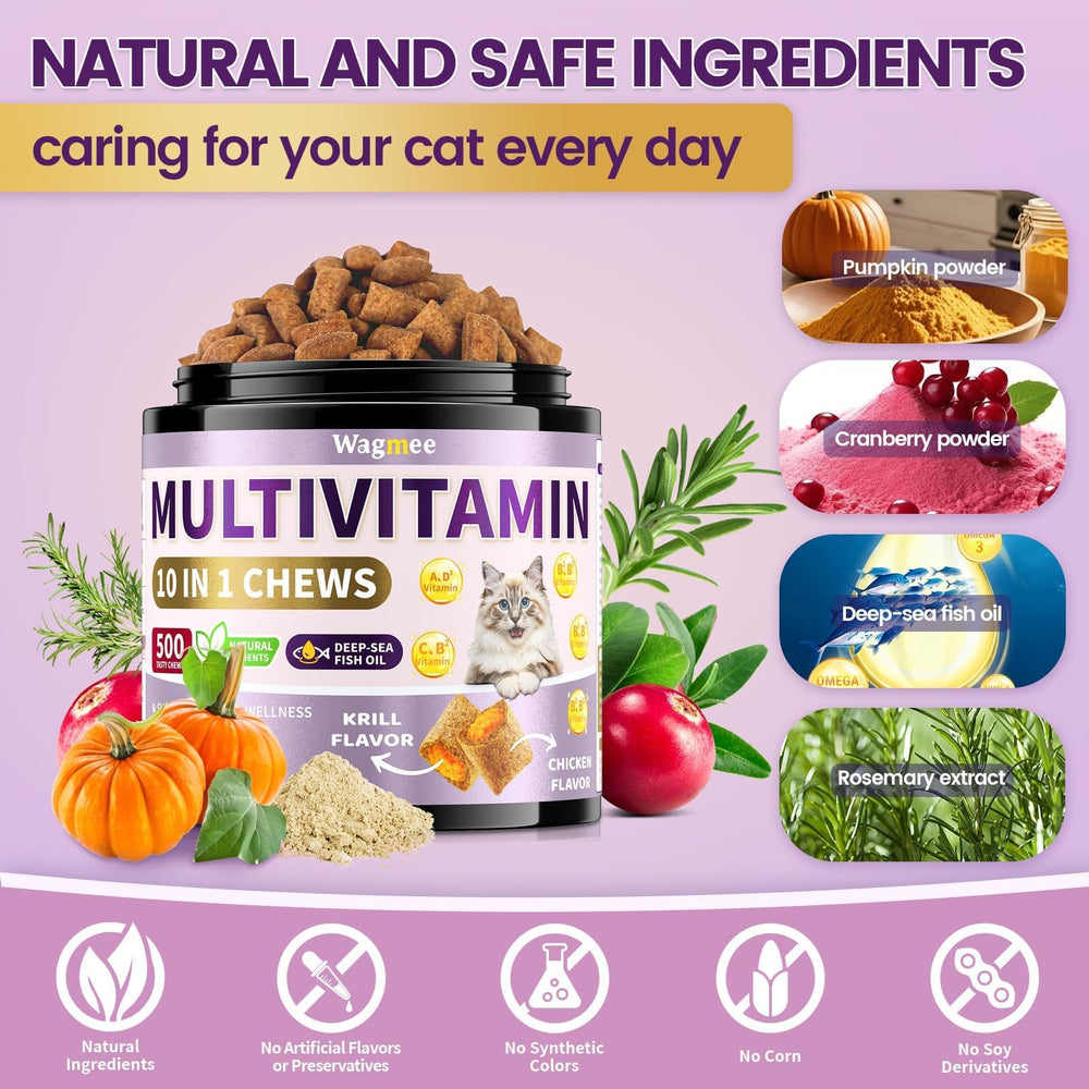 Wagmee chat taurine-coeur-vision: nutriments essentiels pour énergie et vitalité.