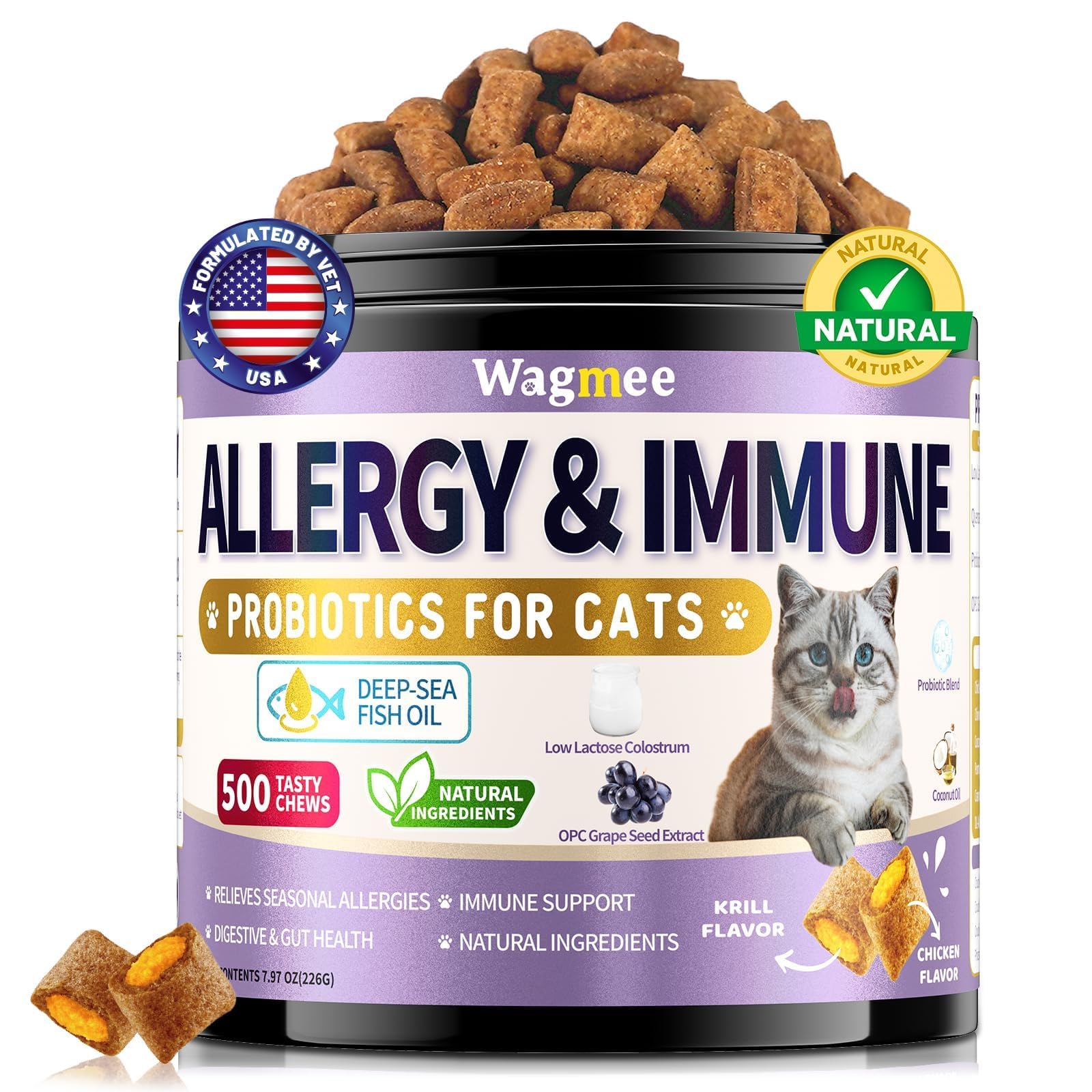 Wagmee croquettes allergie chat krill : texture croquante extérieure et plaisir de manger