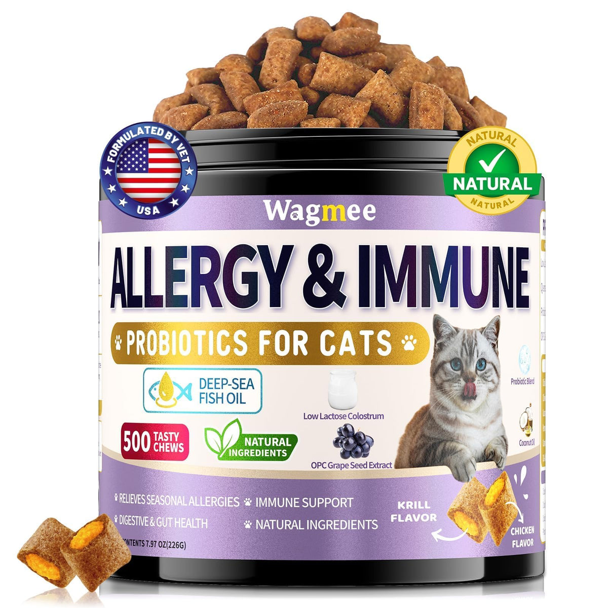 Wagmee croquettes allergie chat krill : texture croquante extérieure et plaisir de manger
