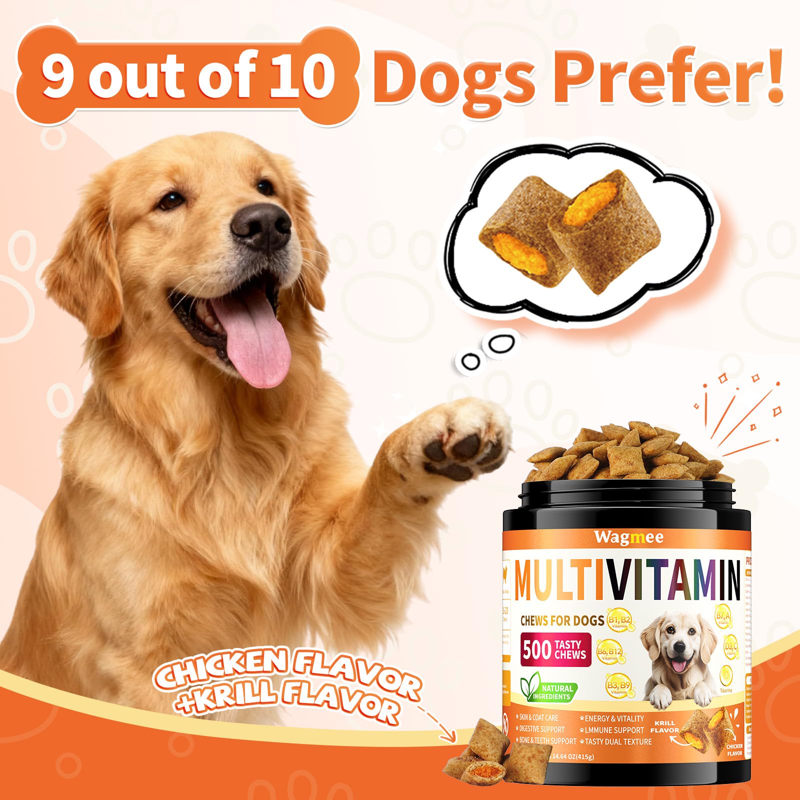 Goût poulet Wagmee 16-en-1: régal quotidien pour chiens gourmands
