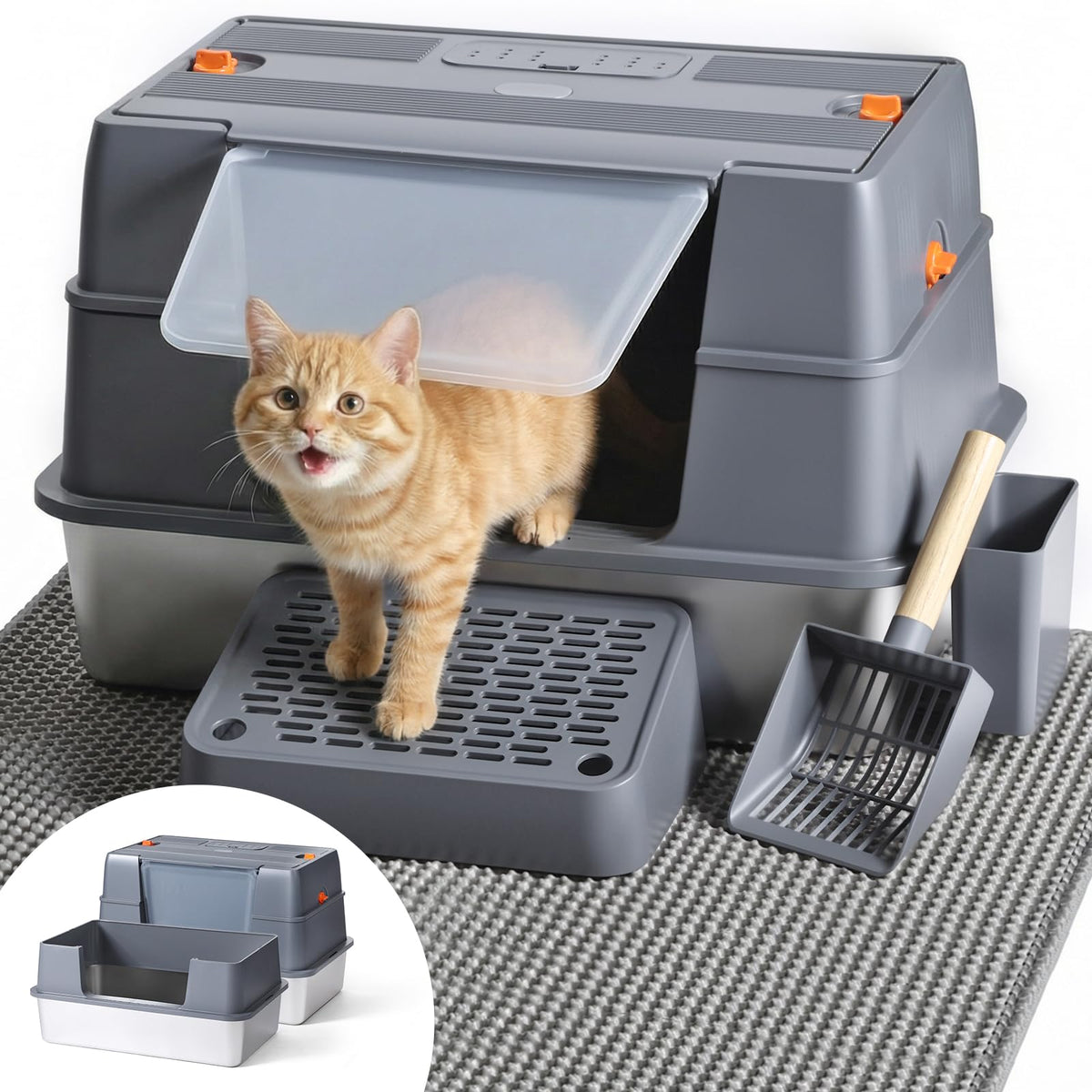 Wagora litière enclos en acier avec couvercle pour grands chats.