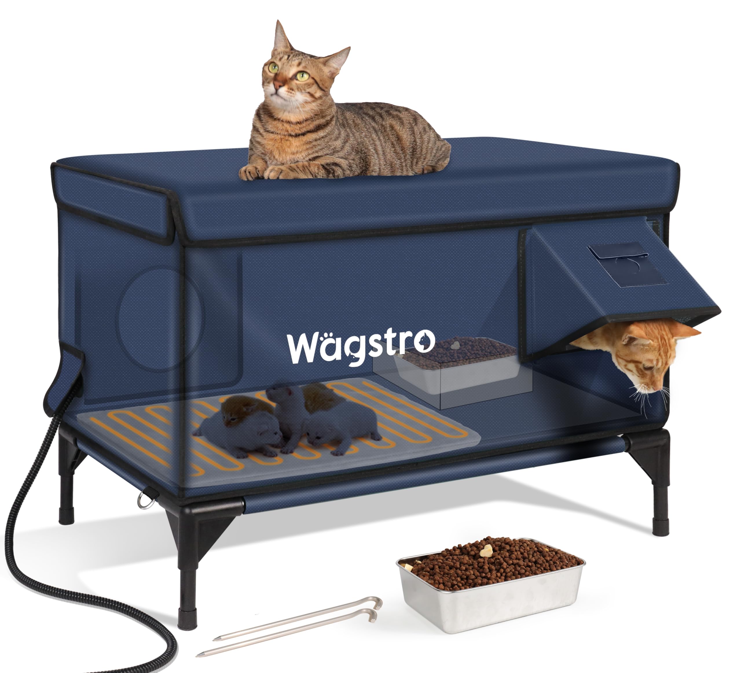 Abris Wagstro chauffé extérieur XXL, refuge sûr contre le froid pour chats extérieurs.