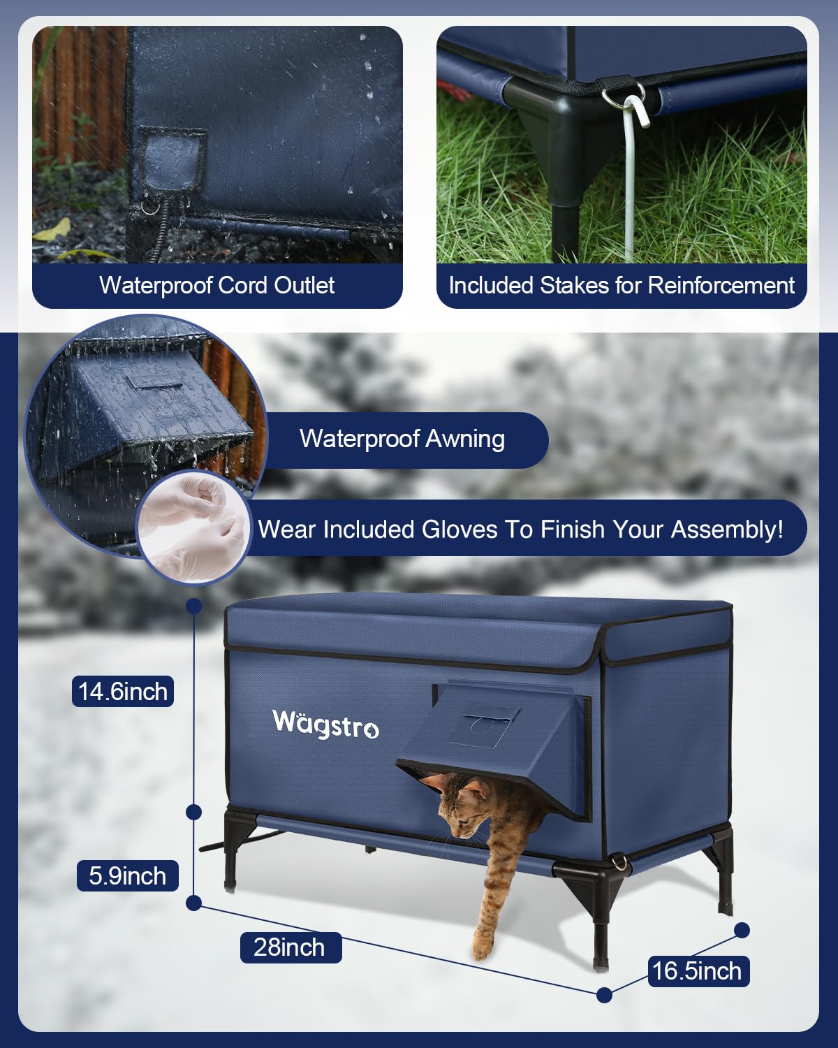 Tapis chauffant Wagstro UL‑testé, chaleur contrôlée pour chats extérieurs.