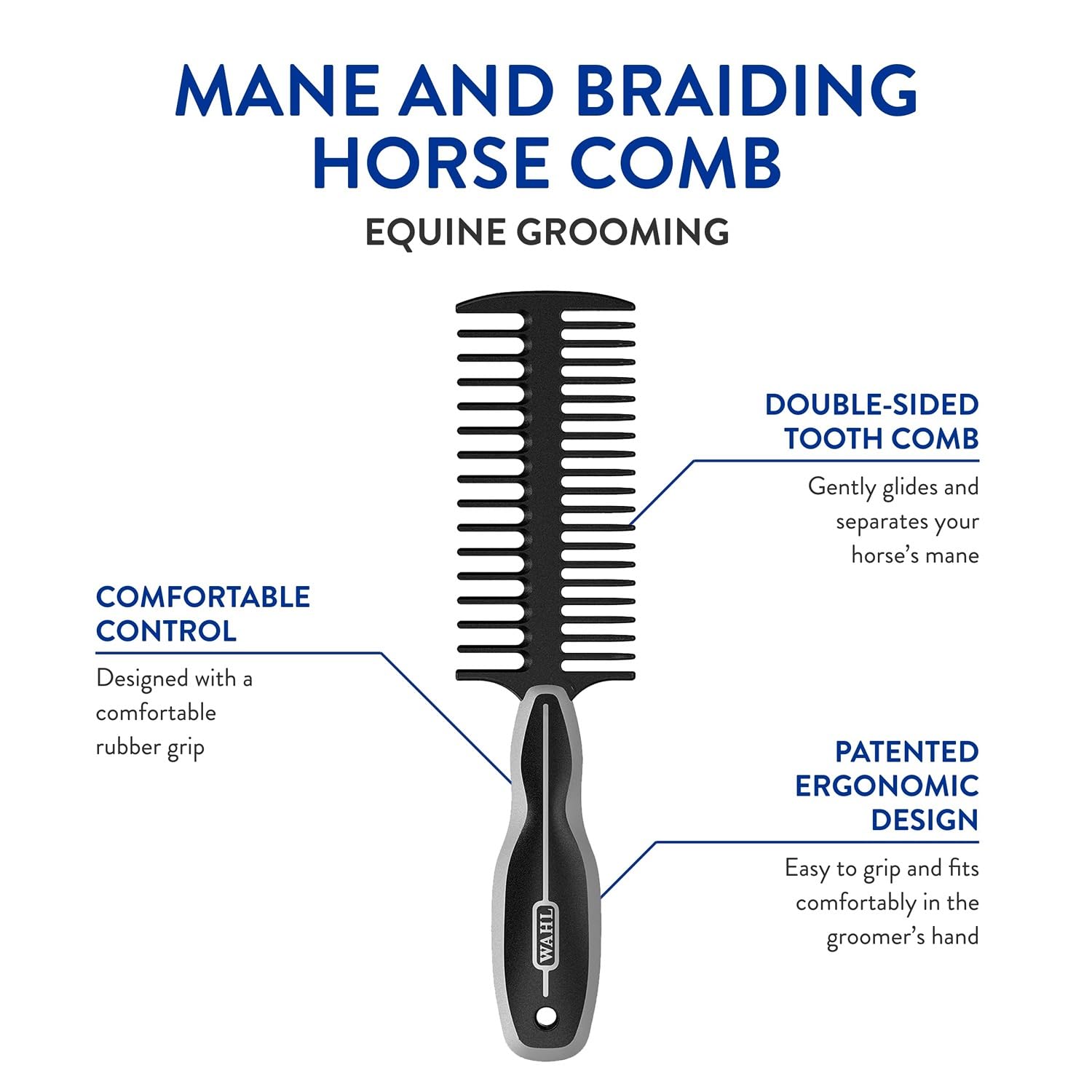 WAHL poignée ergonomique caoutchouc noir pour prise en main confortable.