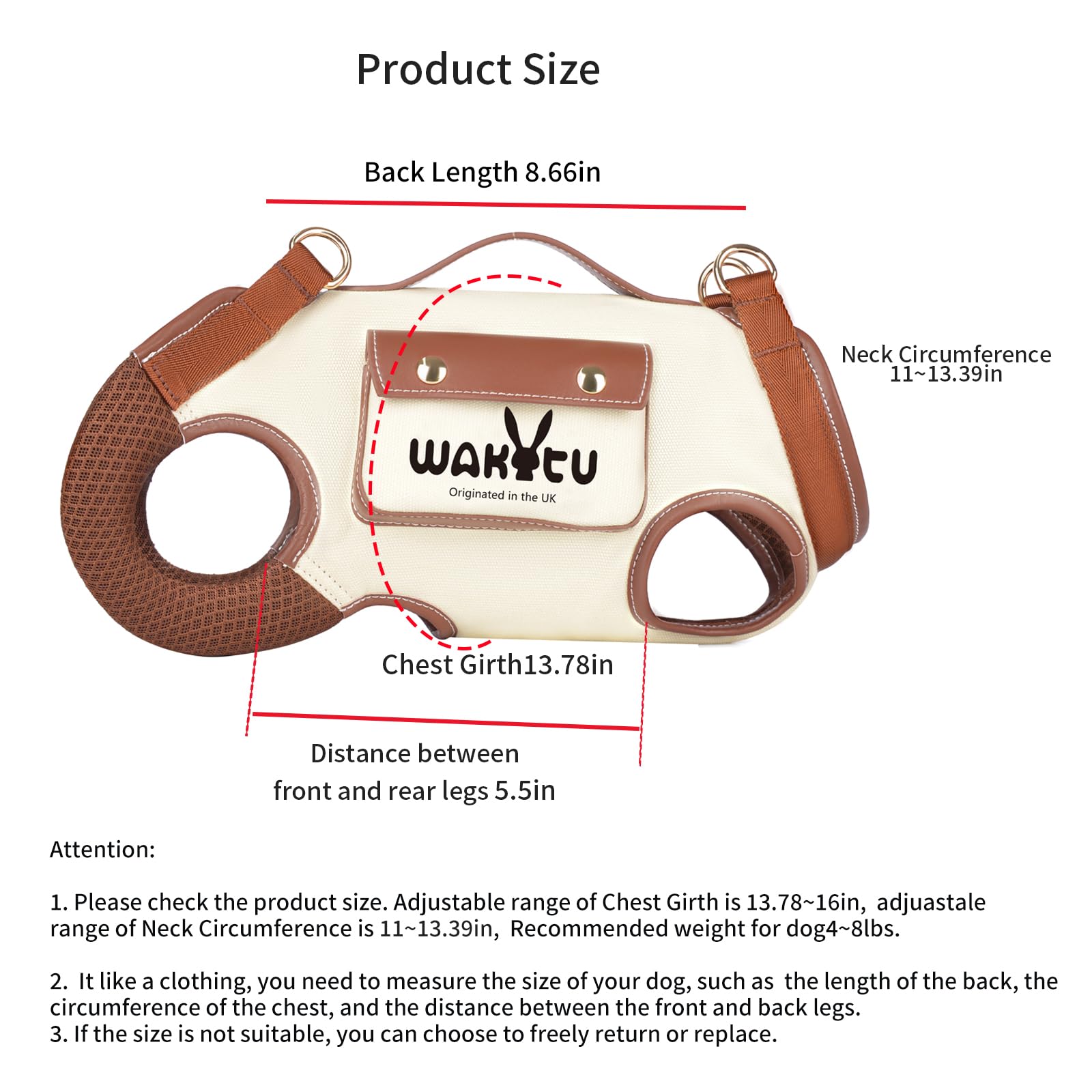Harnais Wakytu pour chien, tissu respirant et canvas imperméable