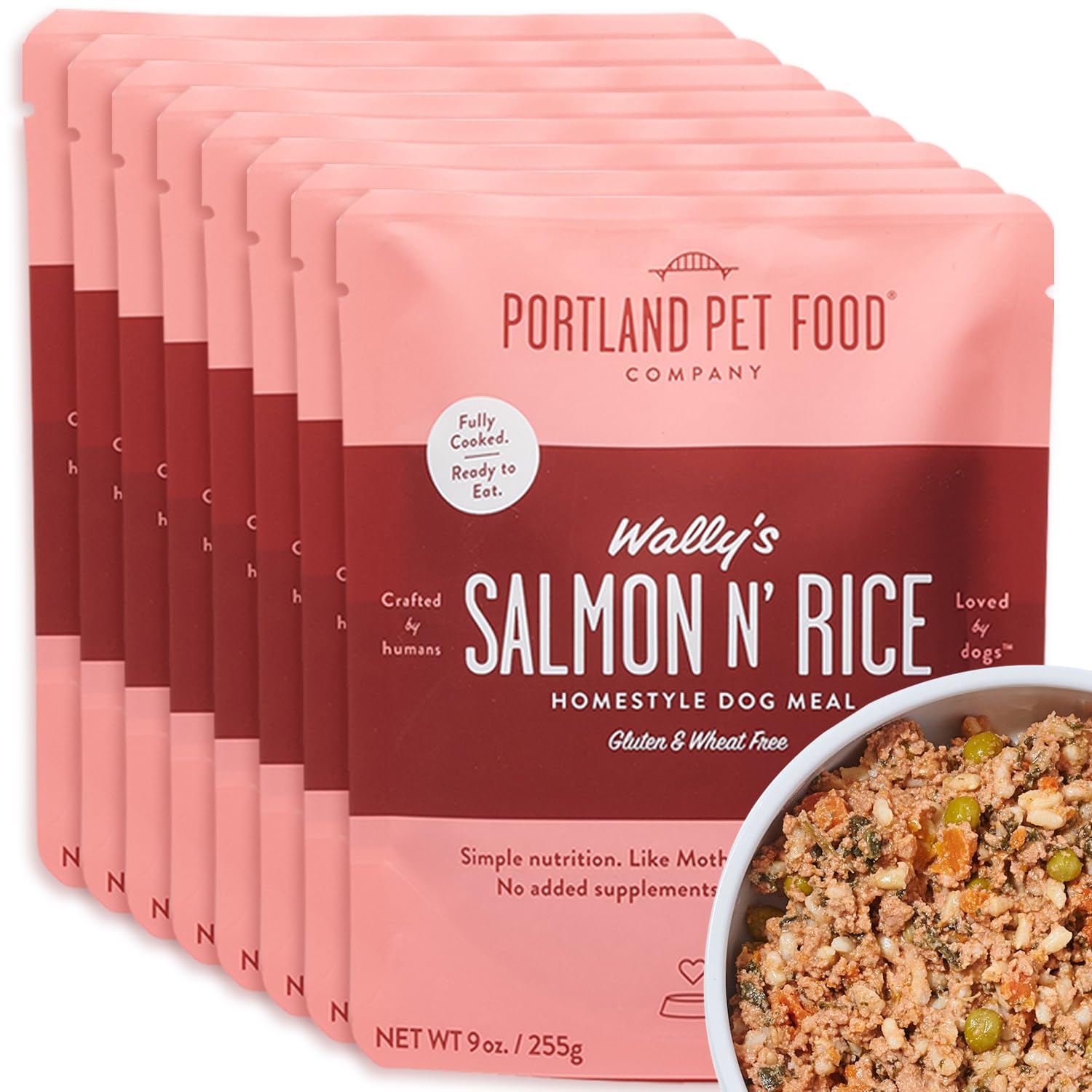 Wally’s Saumon et Riz – sachet prêt à servir sans gluten.