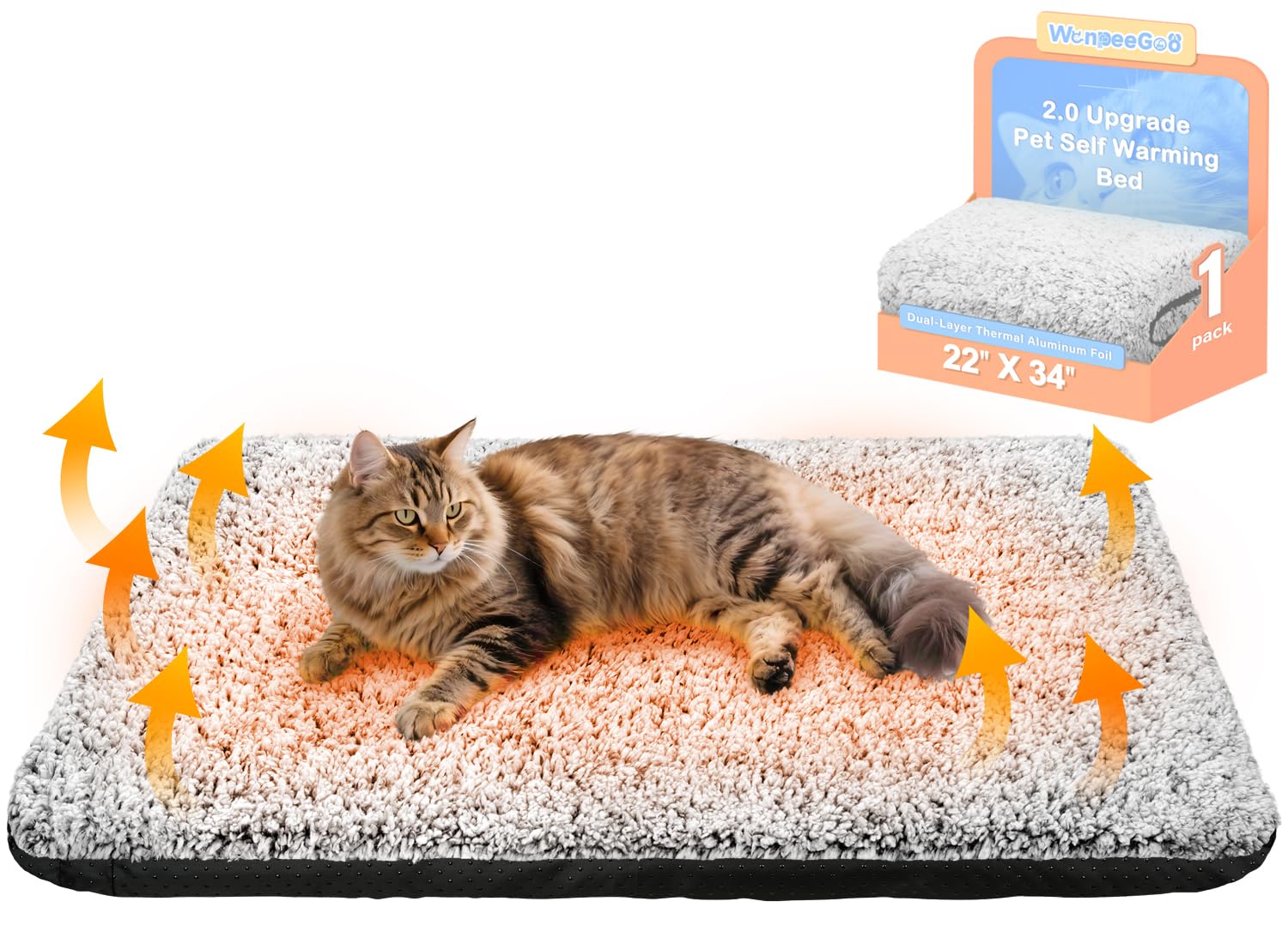 Lit chauffant WanpeeGoo gris, surface plush douillette pour animaux.