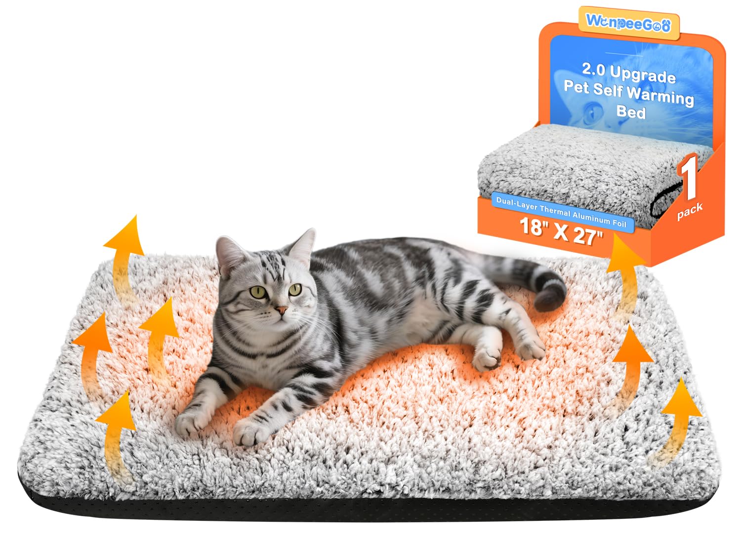 WanpeeGoo lit chauffant autonome pour chat gris, confort durable tout au long du repos.