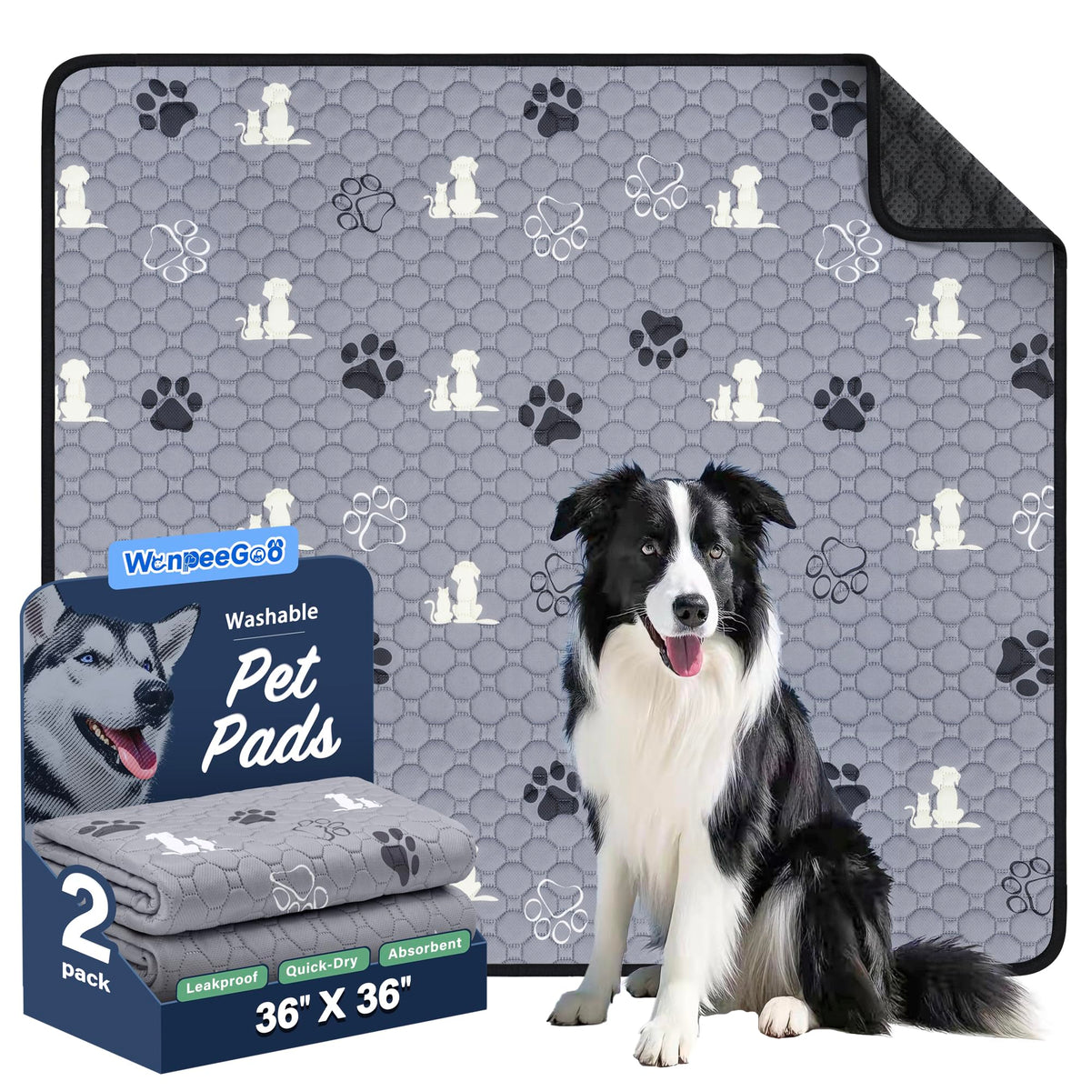 WanpeeGoo tapis-pipi lavable 36x36 gris, réutilisable pour l'entraînement des chiots.