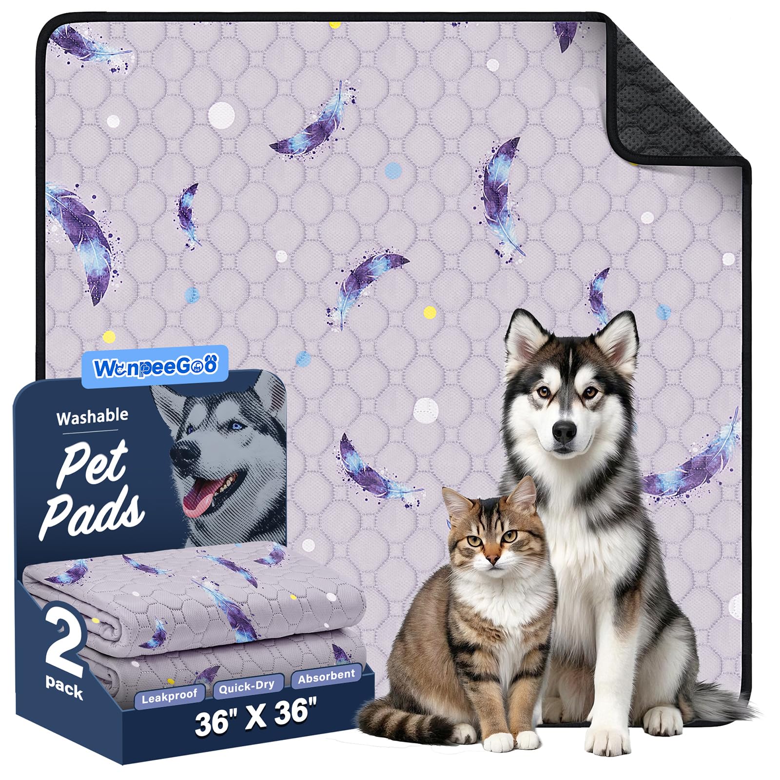 Tapis WanpeeGoo lavable pour chiot, absorbant et confortable, 36x36.