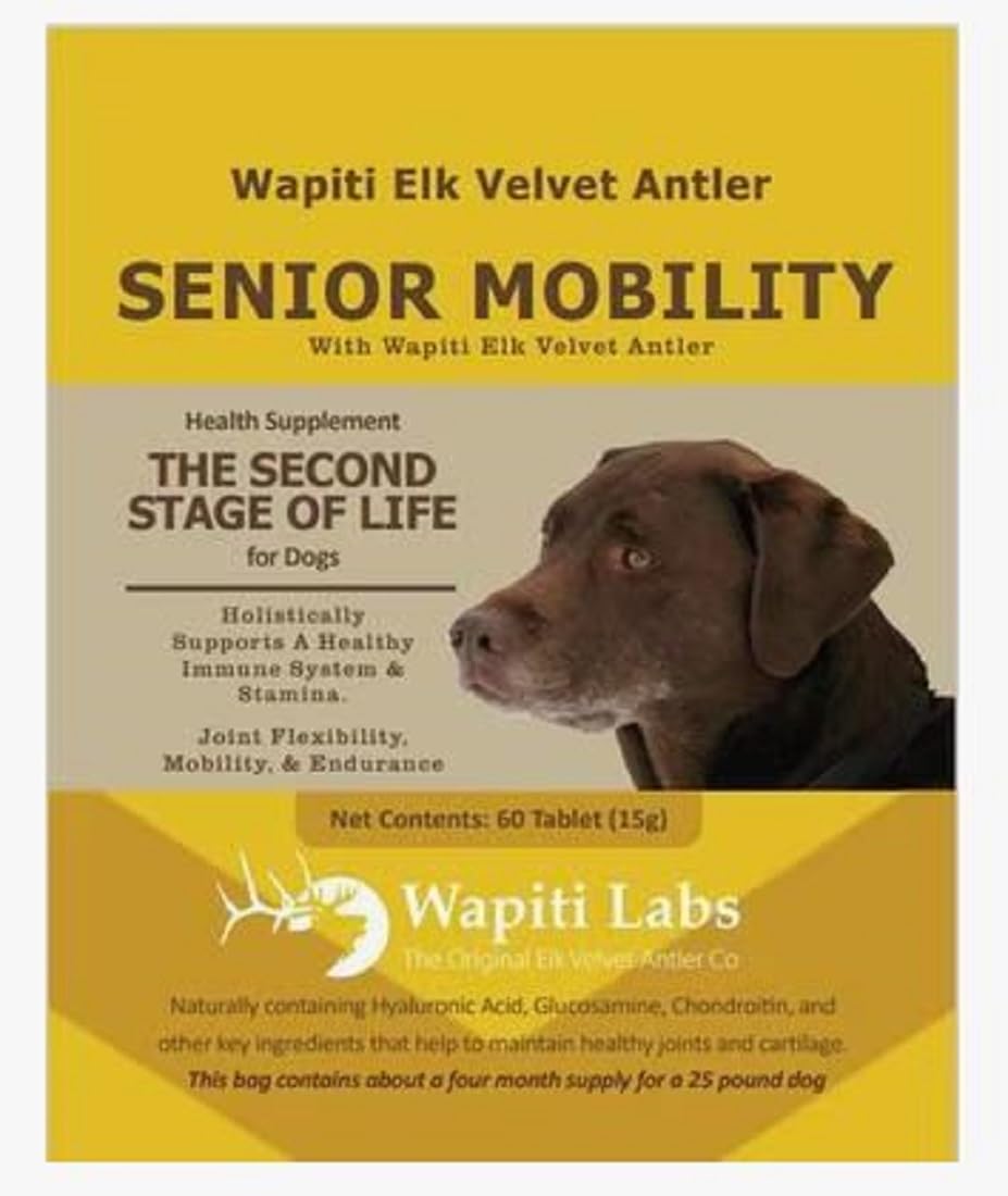 Tablettes Wapiti Labs Mobilité Senior pour chien, soutien des articulations et endurance.