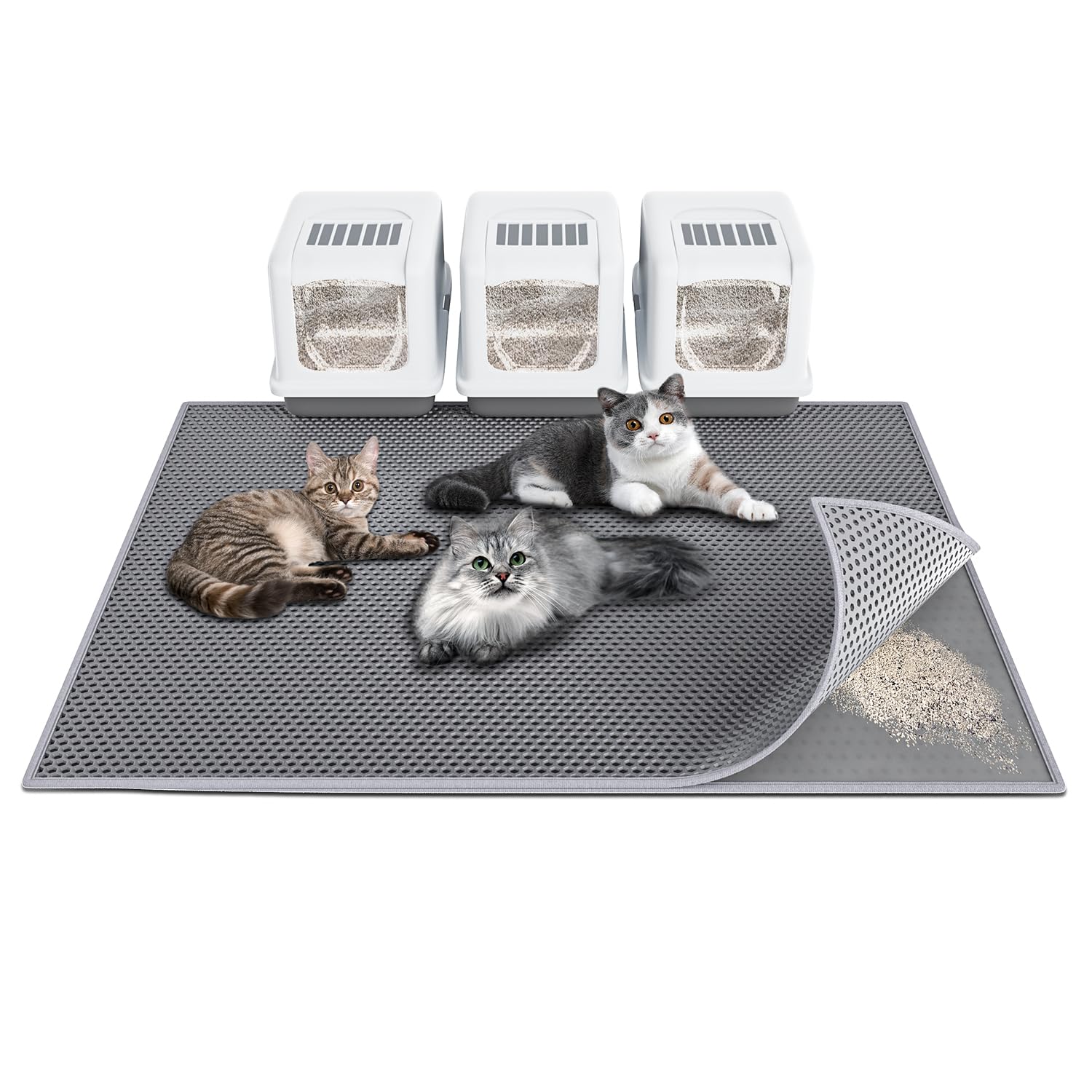 Tapis Litiere Chat Waretary 47x36 gris, capture efficacement les grains.