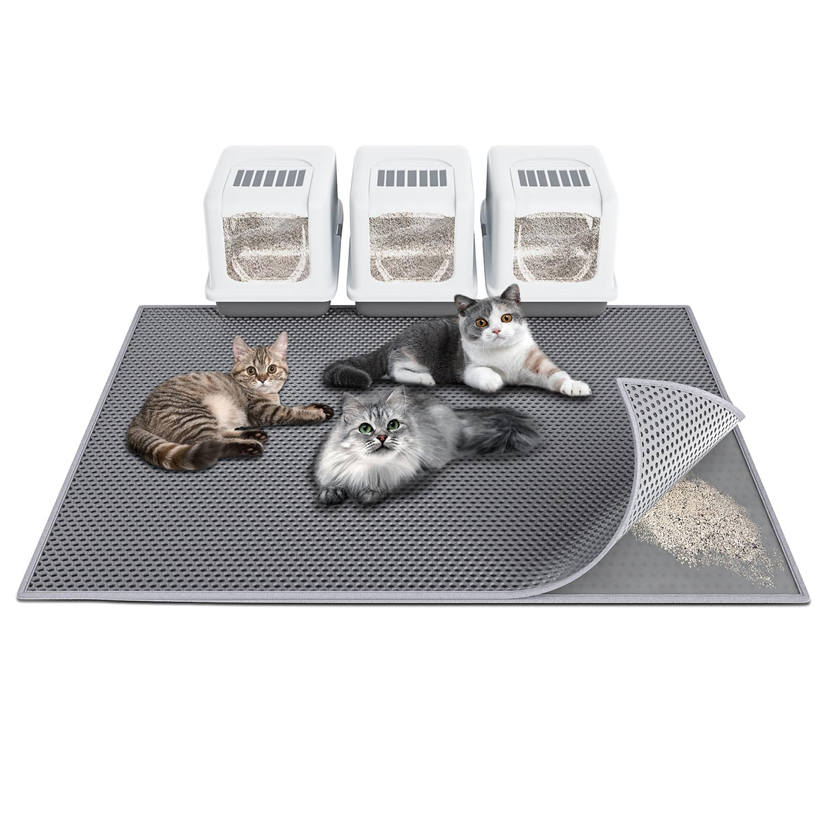 Tapis Litiere Chat Waretary 47x36 gris, capture efficacement les grains.