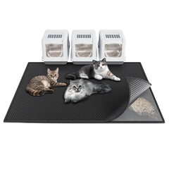 Waretary Tapis Litière XXL Noir capte les granulés autour de la litière.