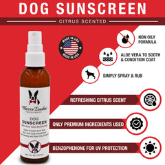 Brume solaire Warren London sur le pelage du chien – application rapide.