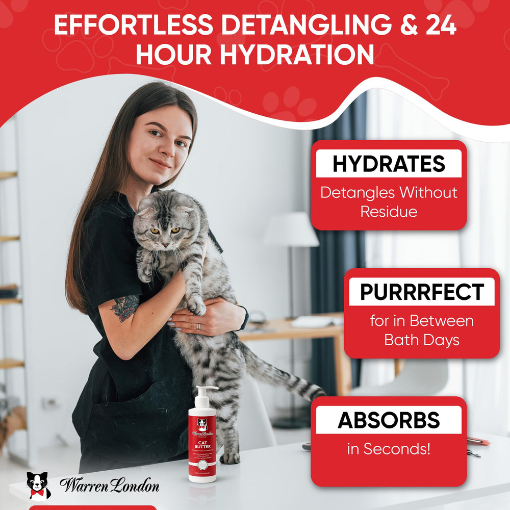 Beurre hydratant Warren London Cat – pelage brillant et doux après utilisation.