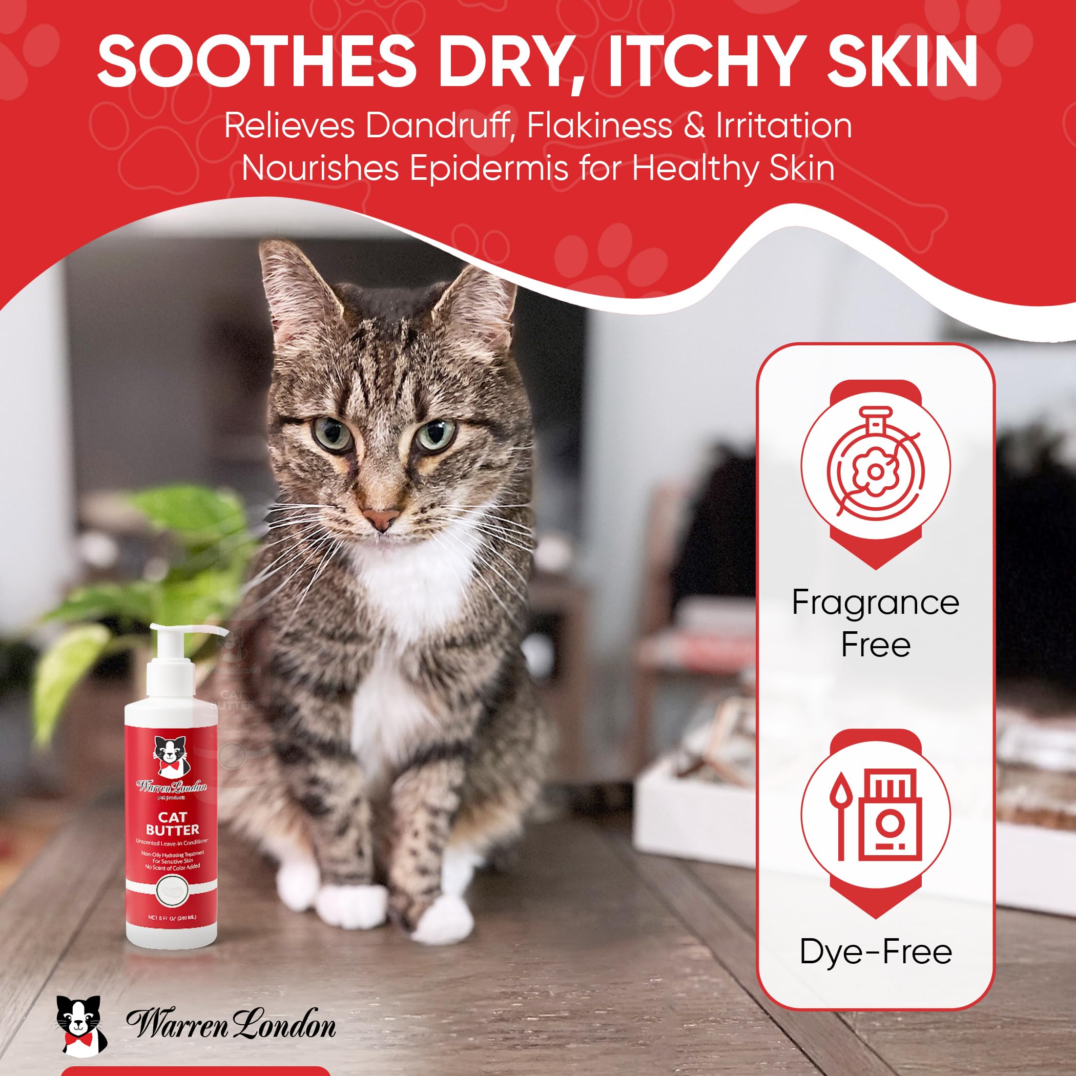 Beurre hydratant Warren London Cat – sans senteur, idéal pour peaux sensibles.