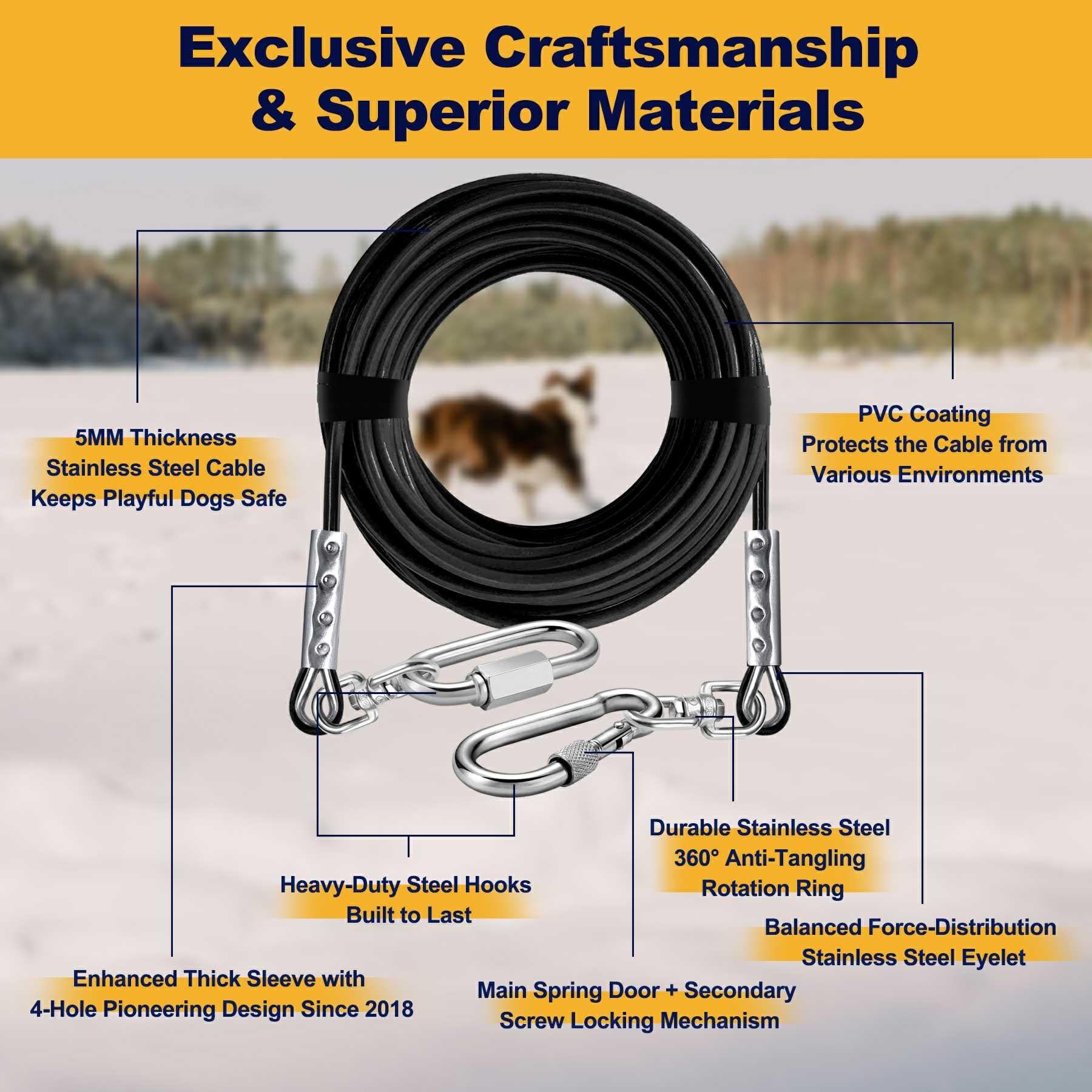 WATFOON câble acier 5mm: durabilité pour grands chiens