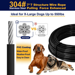 WATFOON câble d’attache en acier inox 5mm, durabilité pour grands chiens.