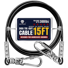 Watfoon câble tie-out chien 15 pieds noir – liberté sécurisée en extérieur.